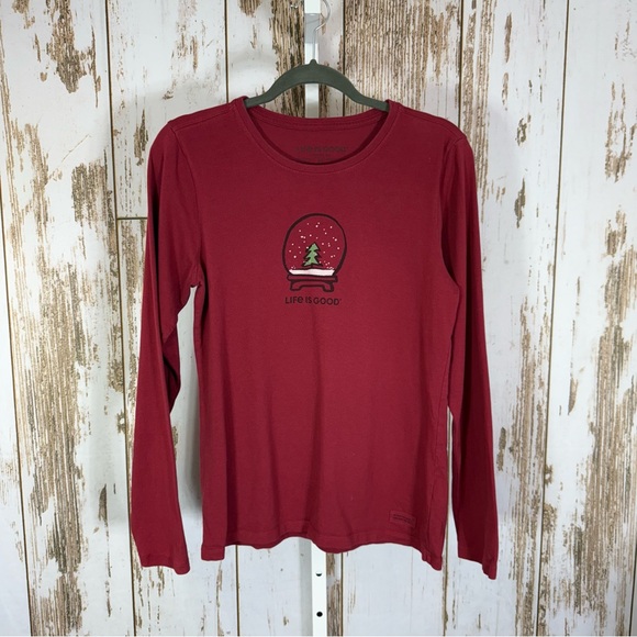 Life Is Good Tops - Life Is Good, Crusher Tee, Cranberry Long Sleeve Tee. Size Medium. Snow globe.